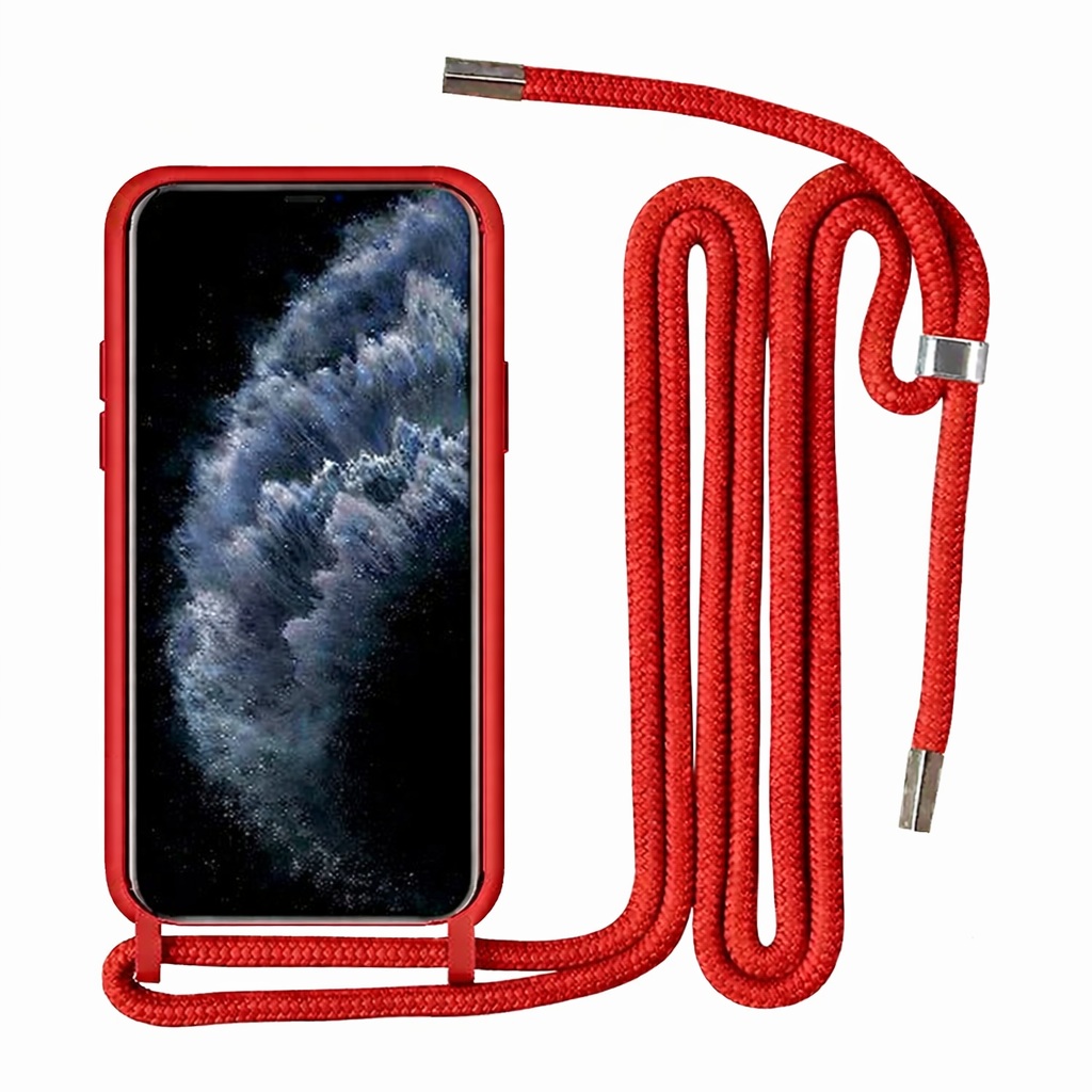 Θήκη Πλάτης Σιλικόνης με Λουράκι για Apple i Phone 12/12 Pro - Χρώμα: Κόκκινο